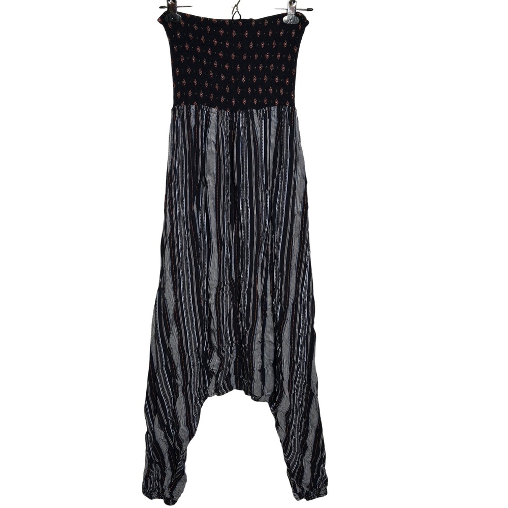 Charming Charlie Strapless Smocked Harem Jumpsuit Large Boho Festival Hippie